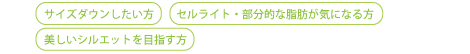 サイズダウンしたい方。セルライト・部分的な脂肪が気になる方。美しいシルエットを目指す方。